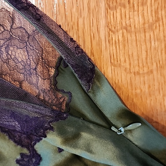 Agent PROVACATEUR Pure Silk DEEP GREEN & ROSE BROWN Lace Two Piece Sz LG RARE - Picture 5 of 14